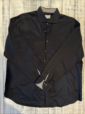 Stenströms Men's Black Long-Sleeve Dress Shirt - Spread Collar